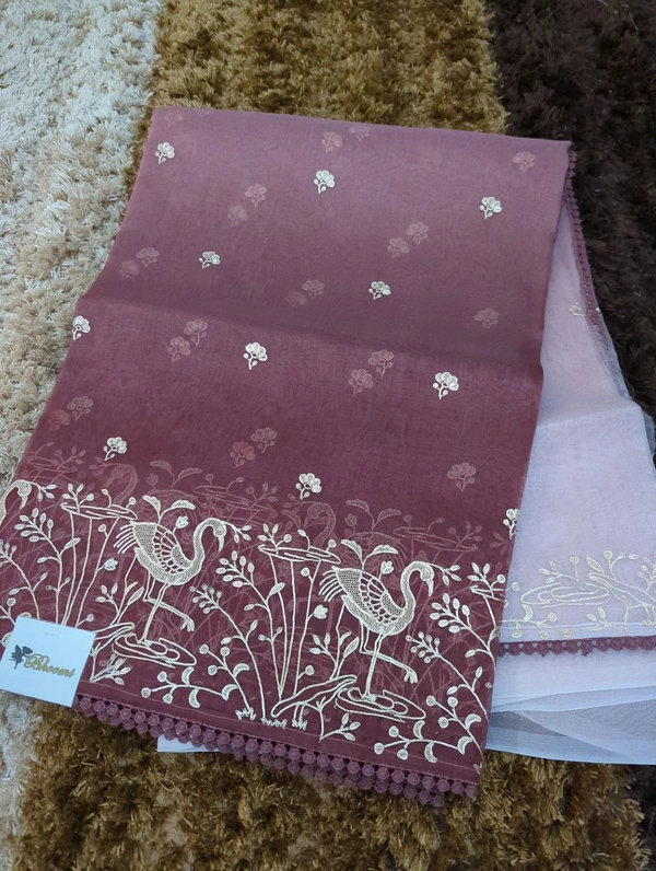 Soft Organza With Pita Work  - Morocco Brown