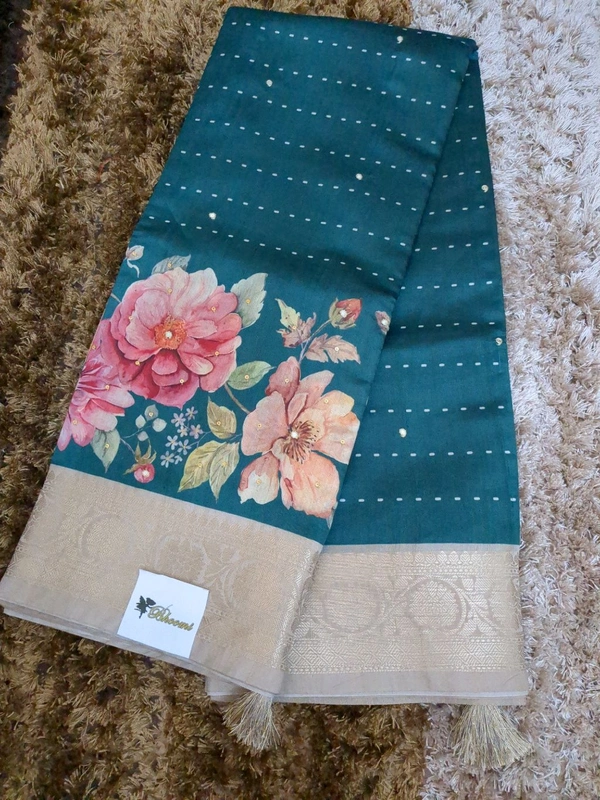 Soft Silk With Mirror Work  - Sherpa Blue