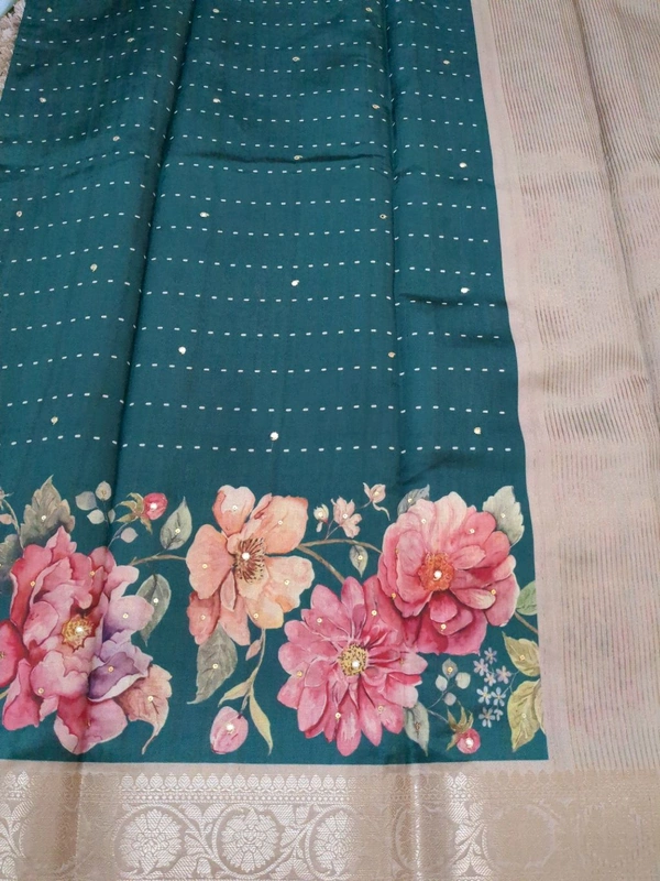 Soft Silk With Mirror Work  - Sherpa Blue