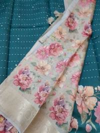Soft Silk With Mirror Work  - Sherpa Blue