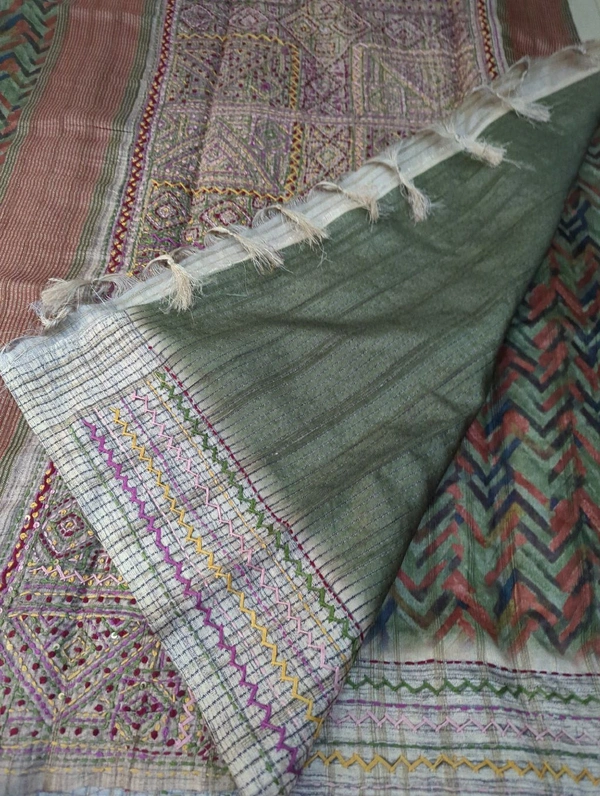 Tussar Handwork  - green