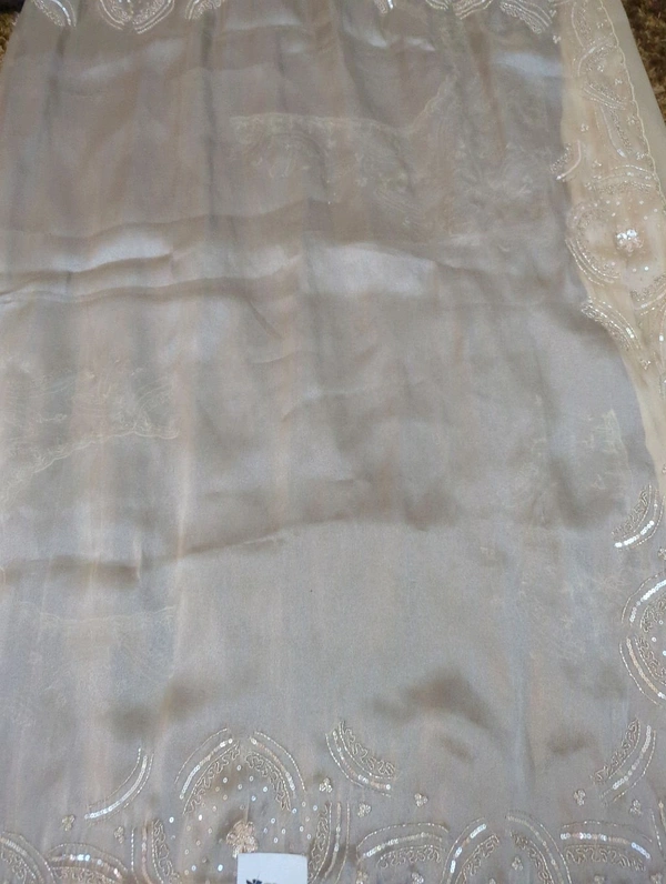 Georgette Tissue With Maggam Work - Silver