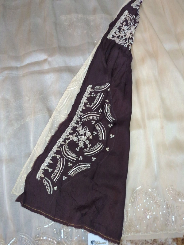 Georgette Tissue With Maggam Work - Silver