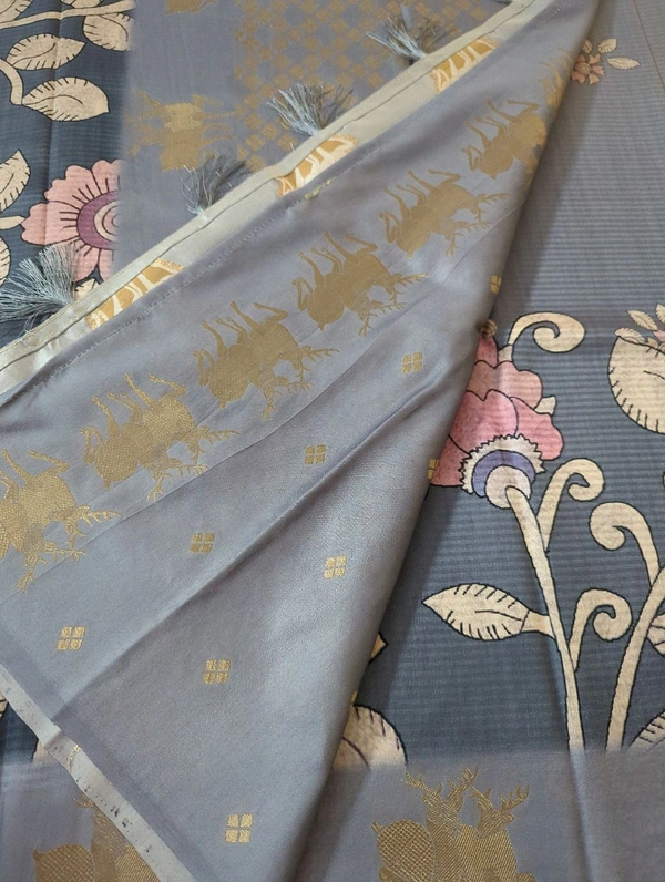 Soft Tusser Mushru - blue