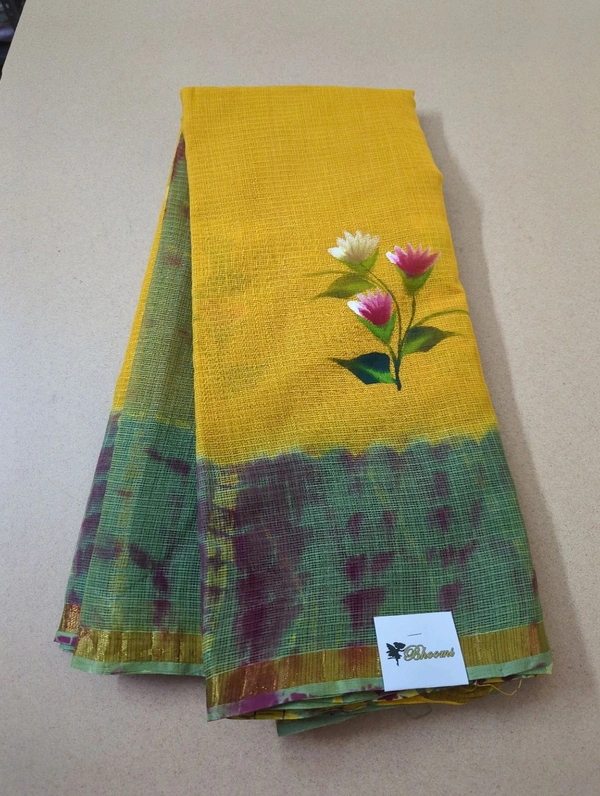 Pure Cotton Kota With Hand Painted - Gold