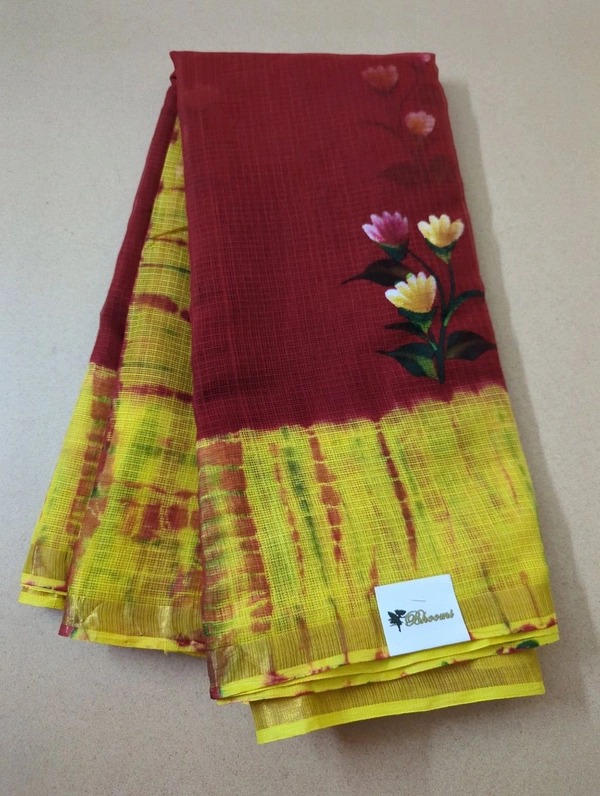 Pure Cotton Kota With Hand Painted - Maroon