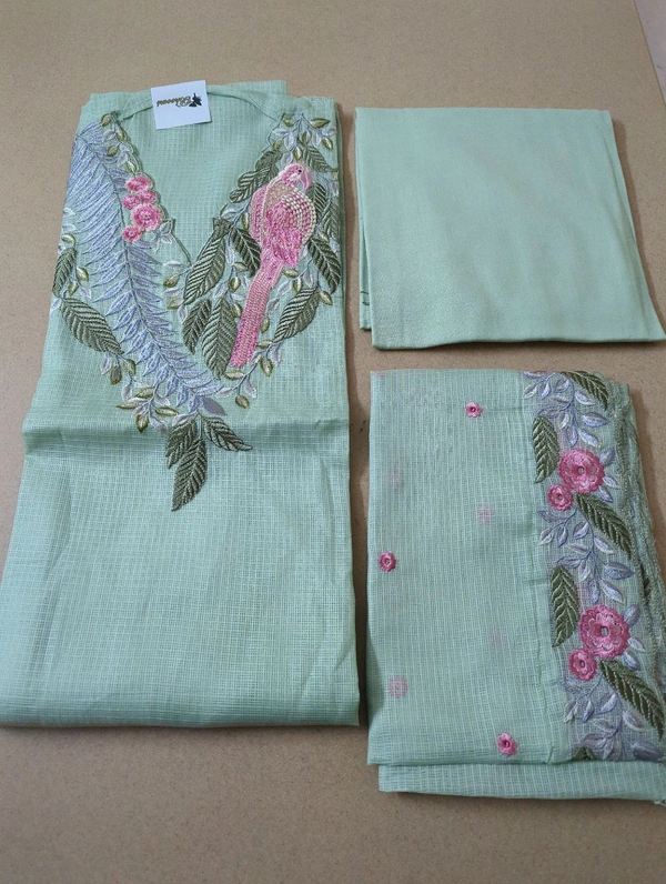 Pure Cotton Kota Embroidery  - Jungle Mist
