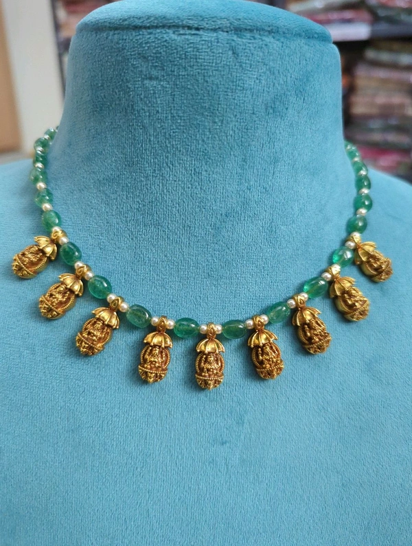 Laxmi Pendants Neck Set With Real Beads - Vz