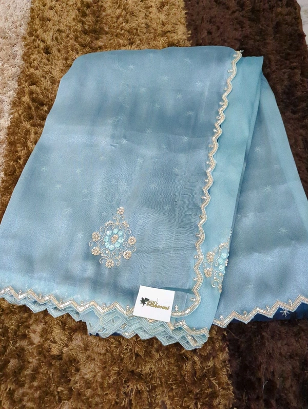 Pure Georgette Tissue With Muggamwork  - blue