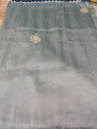 Pure Georgette Tissue With Muggamwork  - blue