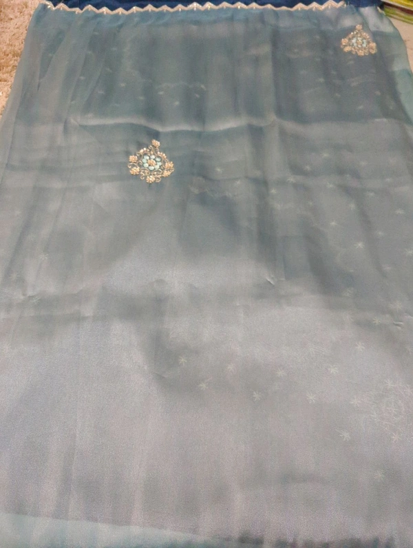 Pure Georgette Tissue With Muggamwork  - blue
