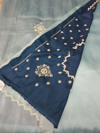 Pure Georgette Tissue With Muggamwork  - blue