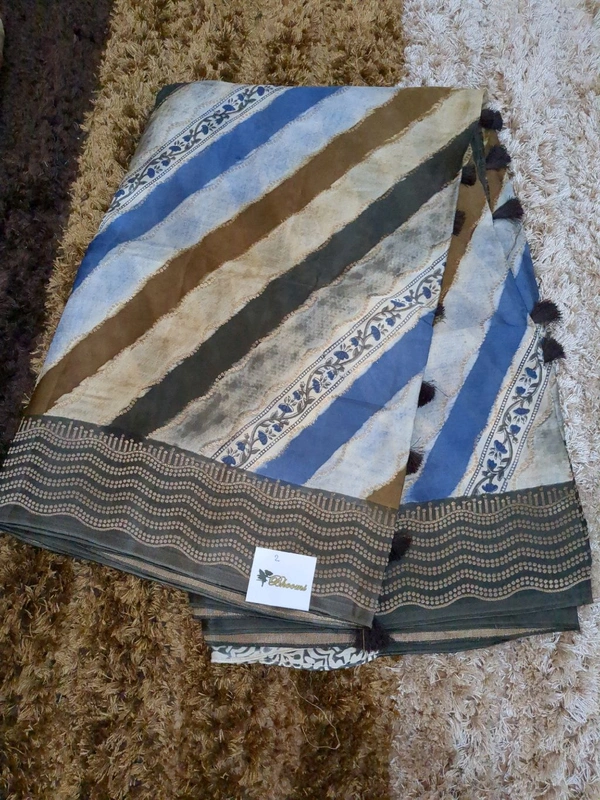 Pure Mushru With Block Print - Gray 2