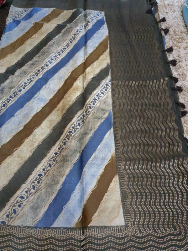 Pure Mushru With Block Print - Gray 2