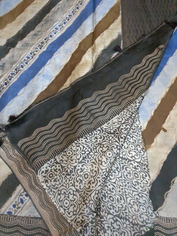 Pure Mushru With Block Print - Gray 2