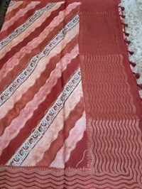 Pure Mushru With Block Print - Red 4