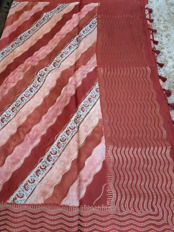 Pure Mushru With Block Print - Red 4