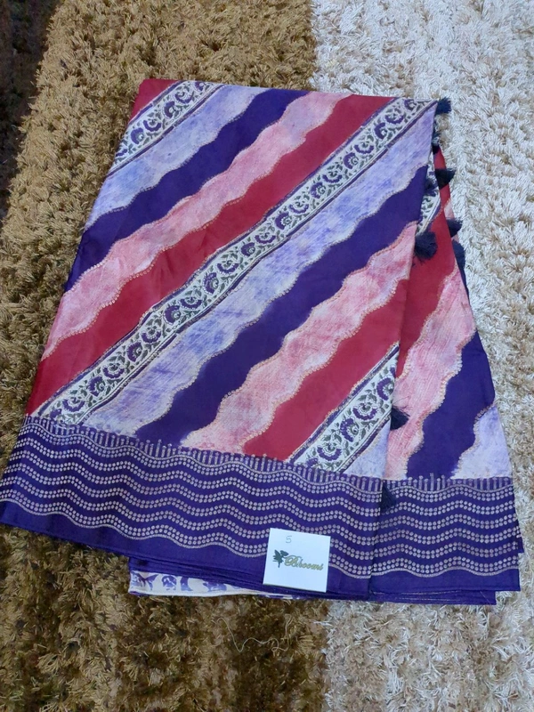 Pure Mushru With Block Print - Fuchsia Blue 5