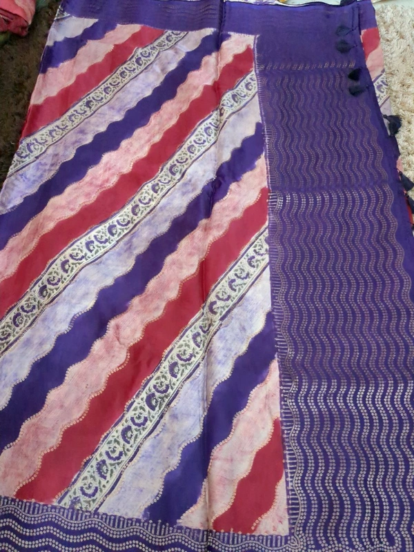 Pure Mushru With Block Print - Fuchsia Blue 5