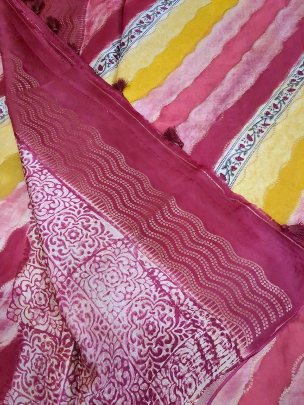 Pure Mushru With Block Print - Wild Watermelon 6