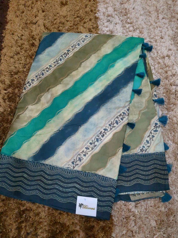 Pure Mushru With Block Print - Sherpa Blue 7