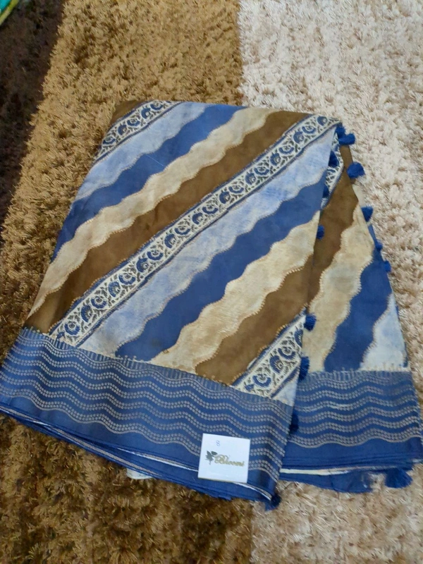 Pure Mushru With Block Print - Cornflower Blue 8