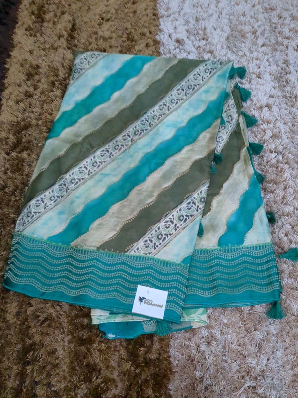 Pure Mushru With Block Print - Spring Green 9