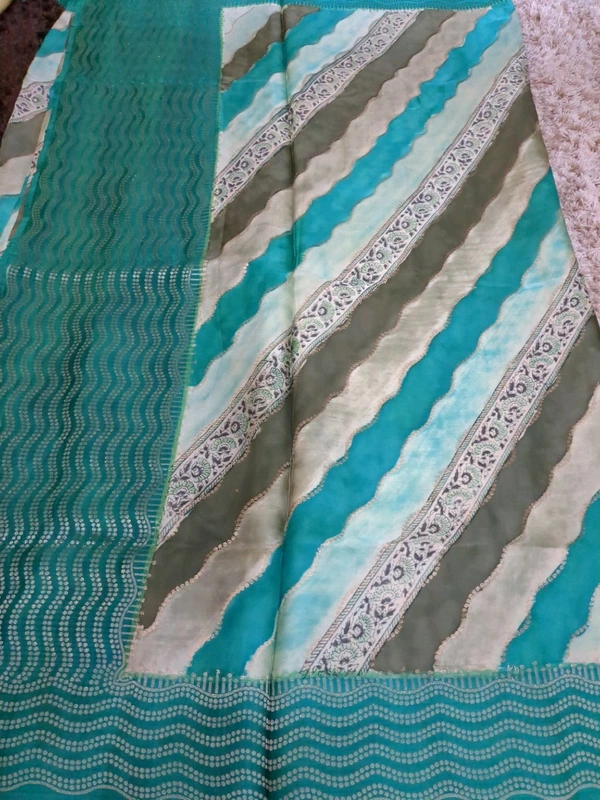 Pure Mushru With Block Print - Spring Green 9