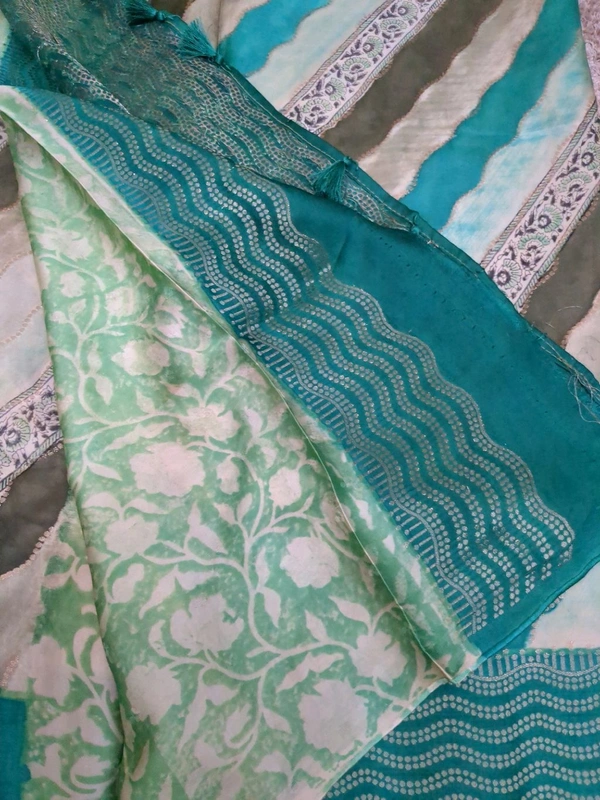 Pure Mushru With Block Print - Spring Green 9