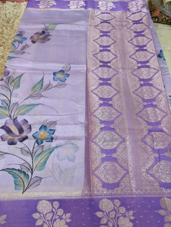 Mango Tusser Hand-painted  - Blue Chalk