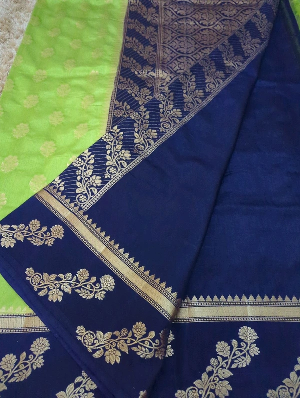 Soft Chiniya Pattu  - Green and blue