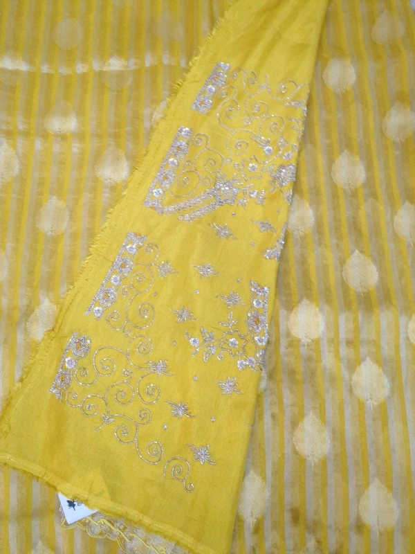 Pure Tissue Designer With Handwork  - Gold