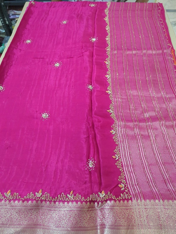 Pure Russian Crepe With Handwork  - pink