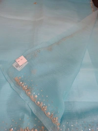 Pure Crush With Hand Work - sky blue