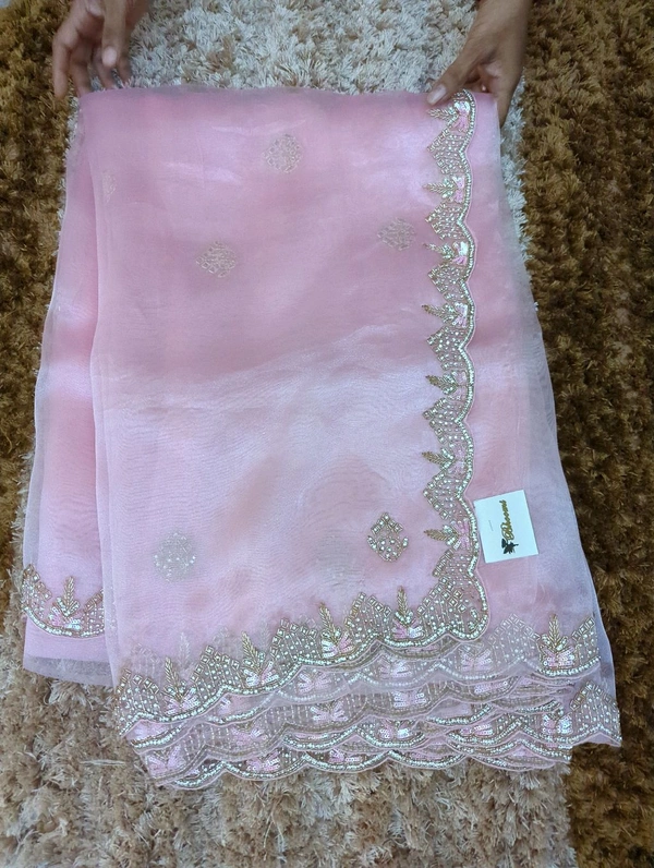 Pure Tissue With Hand Work  - Pink