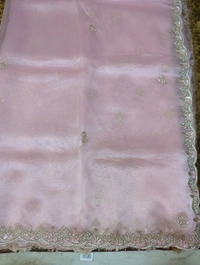 Pure Tissue With Hand Work  - Pink