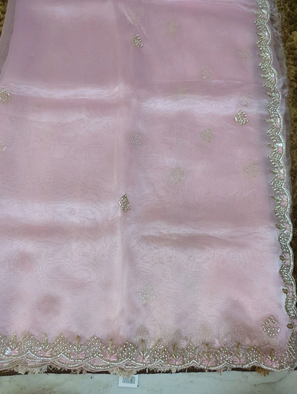 Pure Tissue With Hand Work  - Pink