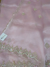 Pure Tissue With Hand Work  - Pink