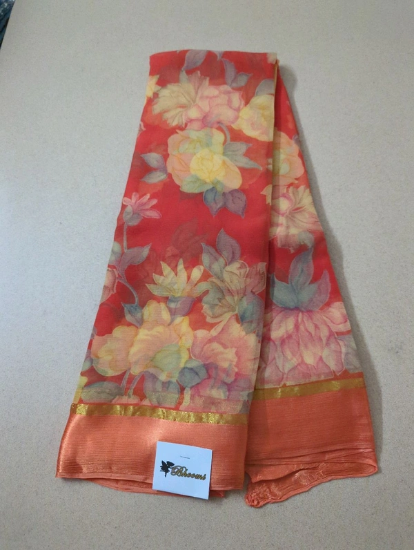 Pure Chiffon With Satin Border - orange