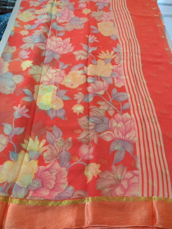 Pure Chiffon With Satin Border - orange