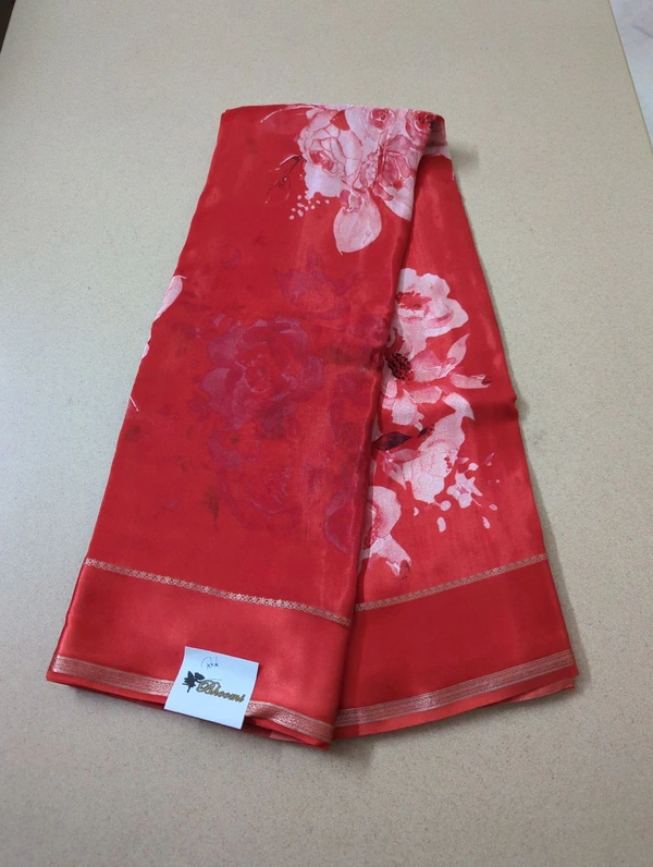 Pure Crepe With Satin Border  - Red