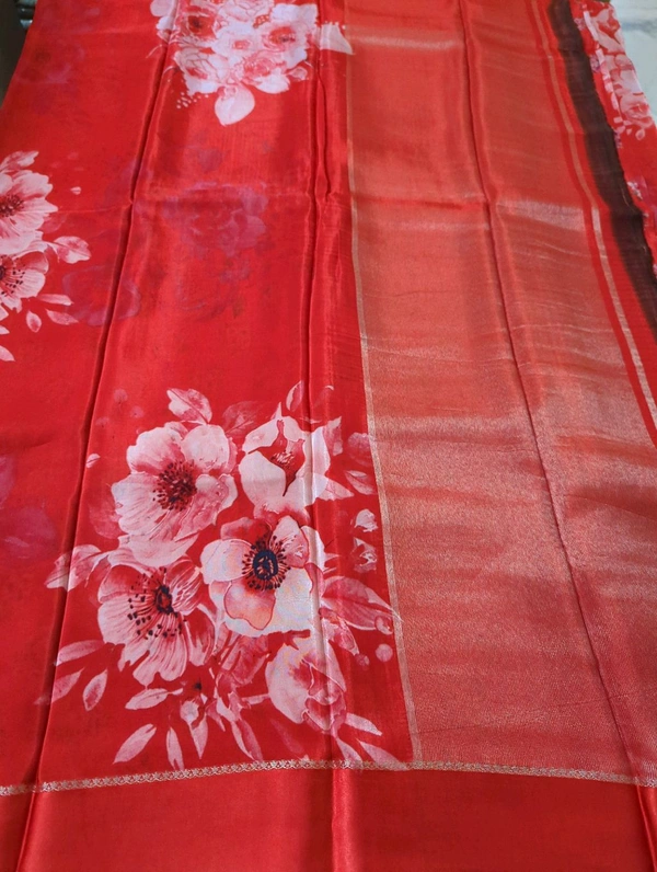 Pure Crepe With Satin Border  - Red