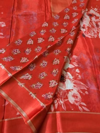 Pure Crepe With Satin Border  - Red