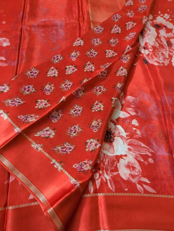 Pure Crepe With Satin Border  - Red