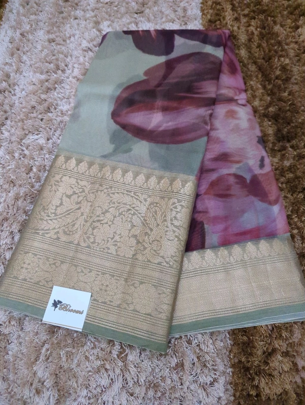 Pure Handloom Kora Digital  - Tasman