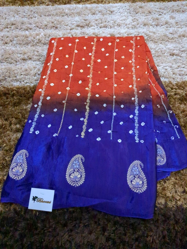 Mango Tusser With Mushru Border  - Pigment Indigo