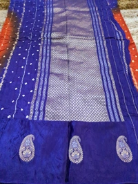 Mango Tusser With Mushru Border  - Pigment Indigo