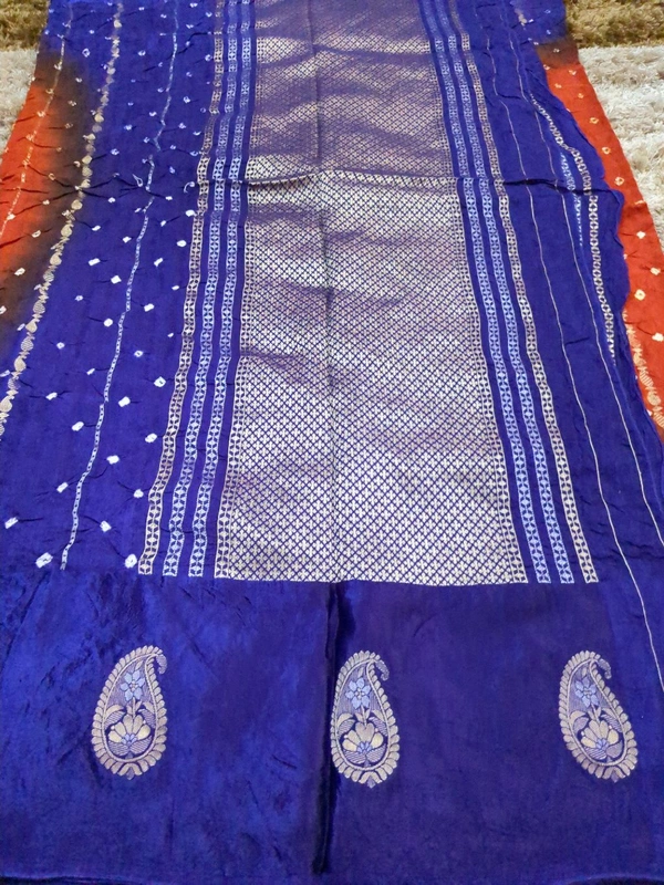 Mango Tusser With Mushru Border  - Pigment Indigo