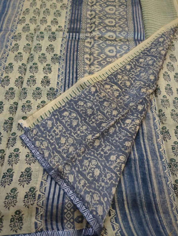 Pure Chanderi Block  - Periwinkle 1
