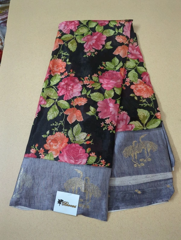Soft Crepe With Satin Border  - Black